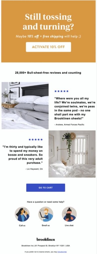 brooklinen-abandoned-cart-email-strategy